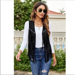WOMEN'S TASSEL VEST FAUX SUEDE RIVETS